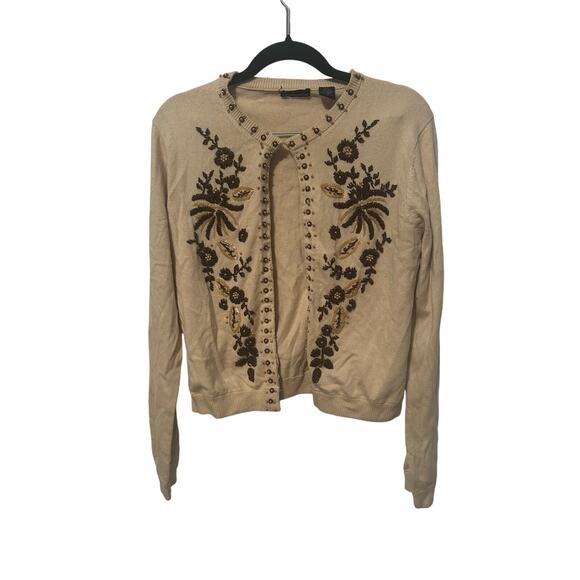 Moda International Silk Cashmere and Cotton Blend Beaded Sweater - Picture 1 of 6